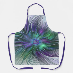 Tablier Fleur verte abstraite moderne fractale violette