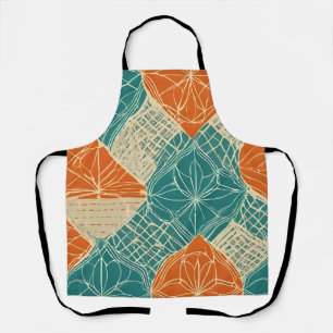 Tablier Fleurs abstraites sarcelle, orange et chamois