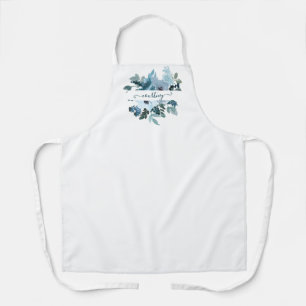 Tablier Fleurs aquarelles personnalisées sarcelle et bleue