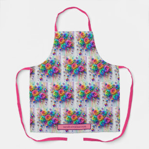 Tablier Fleurs Arc-en-ciel Féminin et Gouttes de P