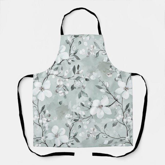 Tablier Fleurs blanches gris chic (Recto)