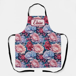 Tablier Fleurs bleues et roses Personnalisées