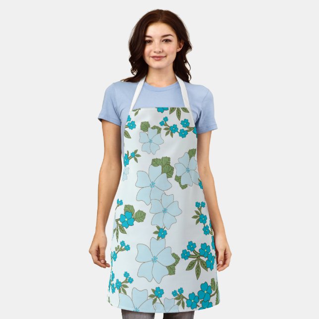 Tablier Fleurs Bleues, Motif Floral, Motif De Fleurs (Porté)