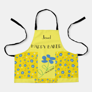 Tablier Fleurs bleues Motif jaune