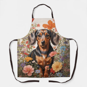 Tablier Fleurs Brown De Dachshund Et Cosmos