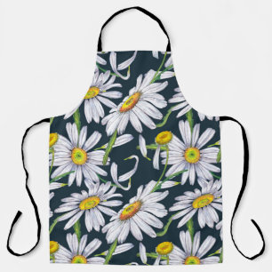 Tablier Fleurs chamomiles : Aquarelle bleu foncé.