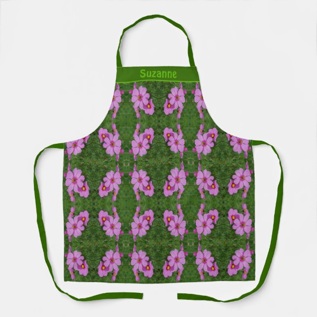 Tablier Fleurs Cosmos Roses Abstraites Personnalisées (Recto)