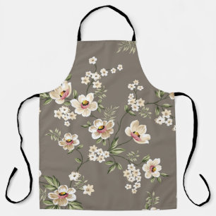 Tablier fleurs crème mignonnes avec motif feuille vert sur