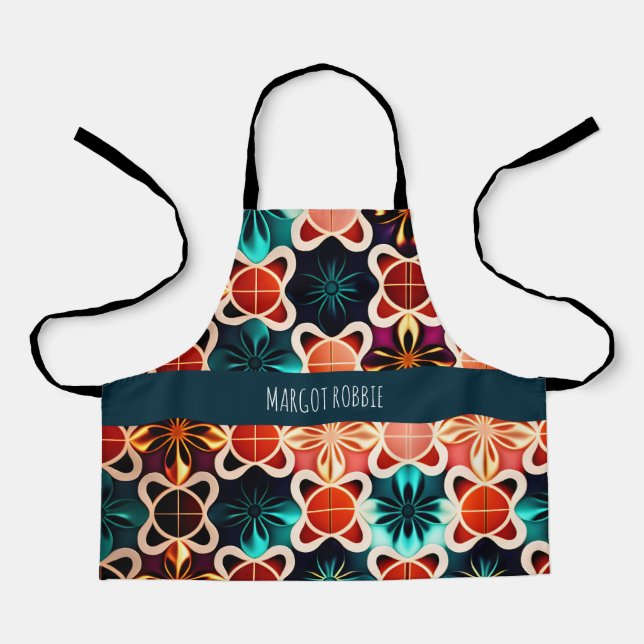 Tablier Fleurs cubiques Motif rétro Floral rouge (Recto)