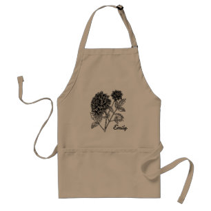 Tablier Fleurs Dahlia Noir et Blanc Personnalisées