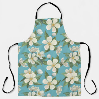 Tablier Fleurs d'aquarelle blanche Feuilles verts