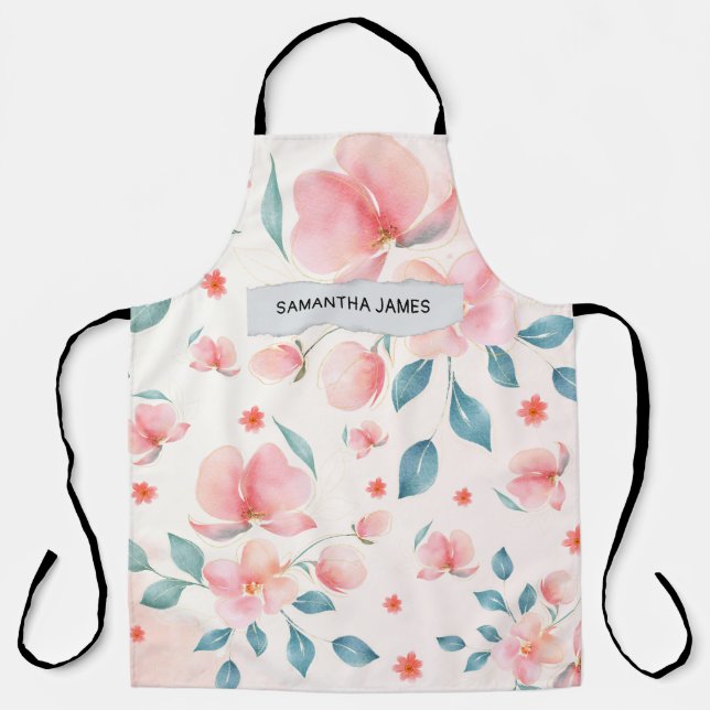 Tablier Fleurs d'aquarelle modernes & Gif personnalisé Kra (Recto)