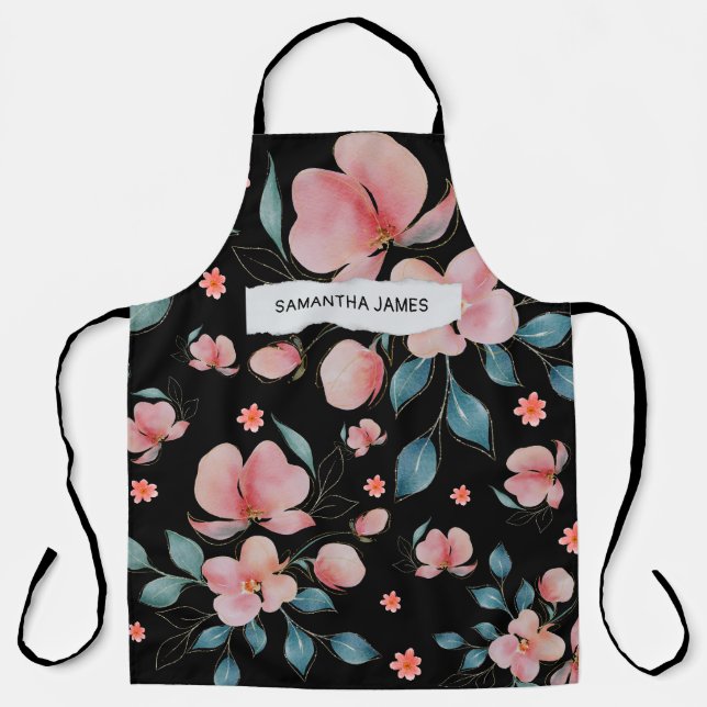 Tablier Fleurs d'aquarelle modernes & Gif personnalisé Kra (Recto)