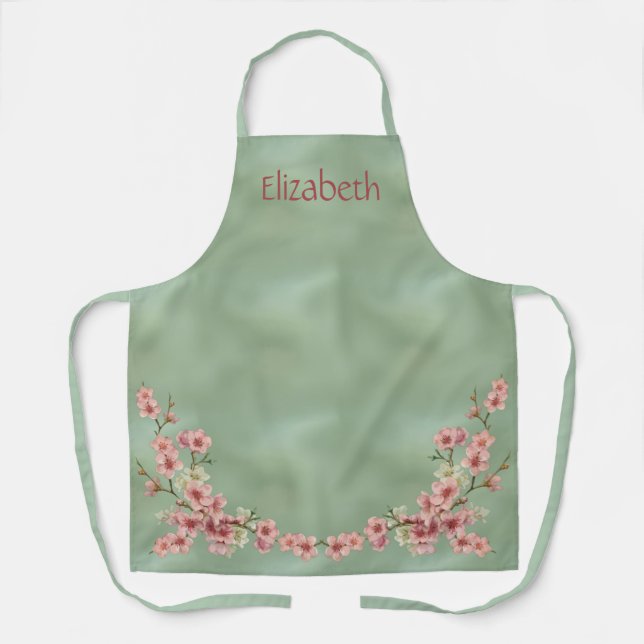 Tablier Fleurs de cerisiers en rose et Turquoise (Recto)