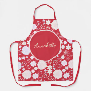 Tablier Fleurs de crème rouge gras Motif floral nommé