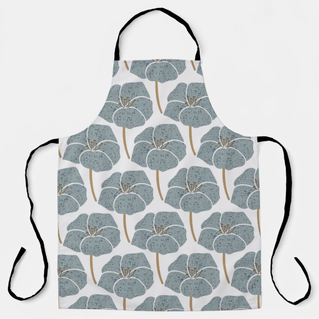 Tablier Fleurs de Géranium Bleu Motif romantique. (Recto)