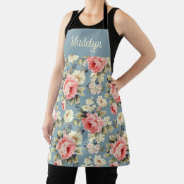 Tablier Fleurs de jardin de campagne motif monogramme nom