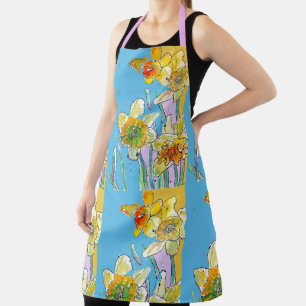 Tablier Fleurs de jonquille jaunes aquarelle florale