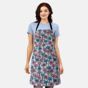 Tablier Fleurs de maïs roses et bleues, fleurs sauvages su