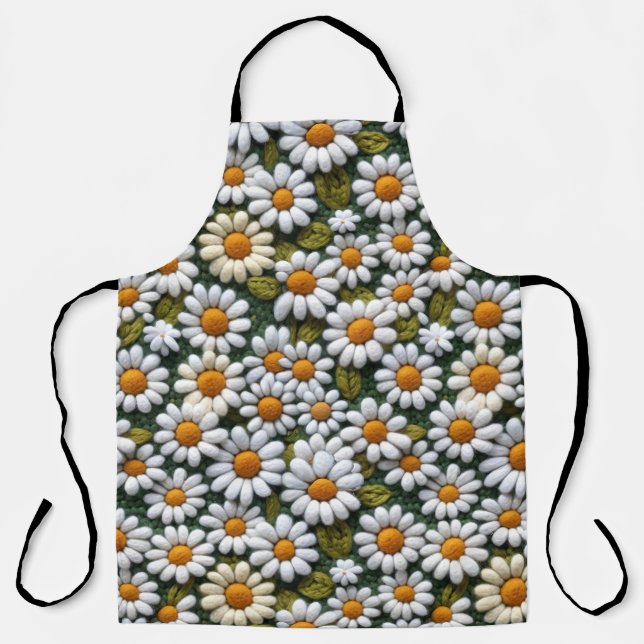 Tablier Fleurs de marguerites blanches au crochet Printemp (Recto)