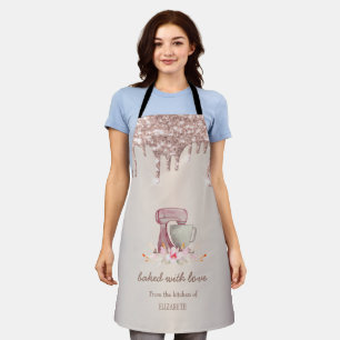 Tablier Fleurs de Mixeur Rose Doré Paillettes Gouttes Boul