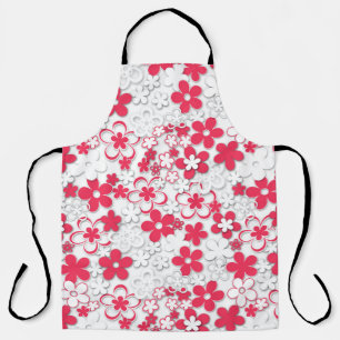 Tablier Fleurs de papier rouge et blanc