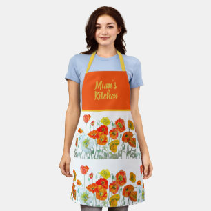 Tablier Fleurs de pavot rouge orange jaune Pavots Fleur