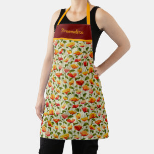Tablier Fleurs de pavot Vintages Orange Rouge Floral