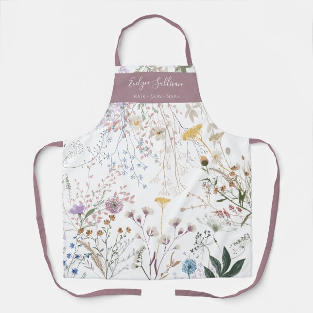 Tablier Fleurs de prairie blanc violet (Recto)