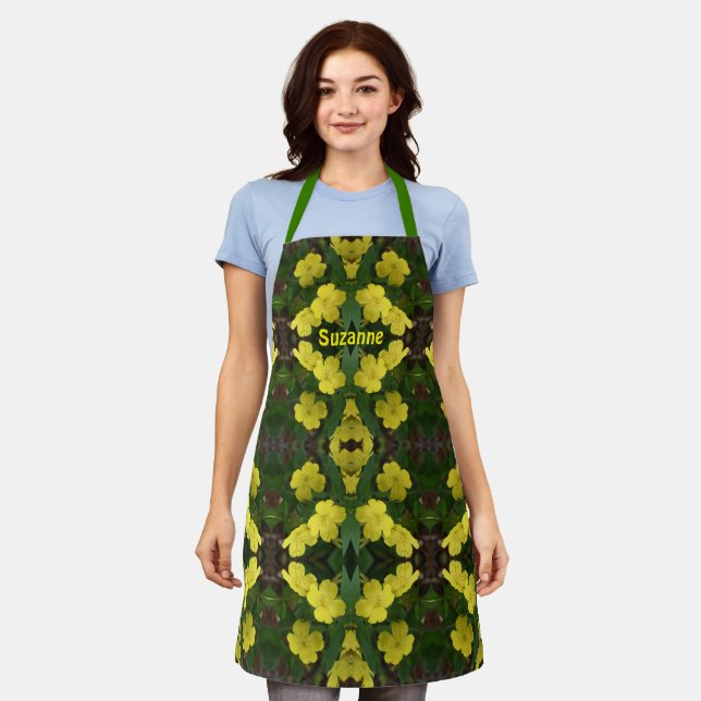 Tablier Fleurs de Primrose Jaune Abstraites personnalisées (Porté)