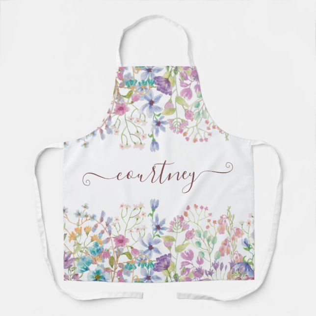 Tablier Fleurs de printemps aquarelle personnalisées (Recto)