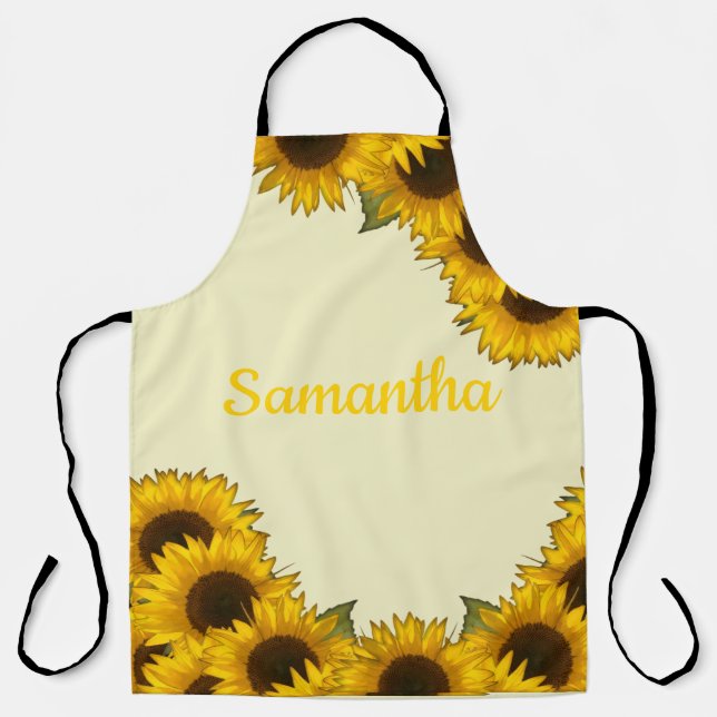 Tablier Fleurs de soleil à aquarelle personnalisées (Recto)
