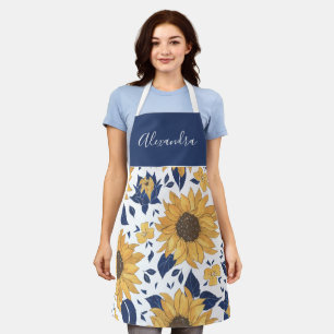 Tablier Fleurs de soleil et bleu marine Personnalisé