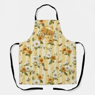 Tablier Fleurs de soleil et papillons sur bandes jaunes (3