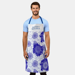 Tablier Fleurs de soleil personnalisées bleu
