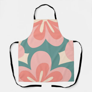 Tablier Fleurs de style rétro rose et turquoise