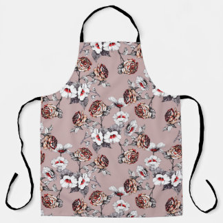Tablier Fleurs dessinées à la main, motif d'aquarelle rose