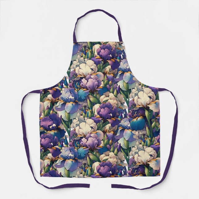 Tablier Fleurs d'iris violet Jardin de fleurs jardinage fl (Recto)