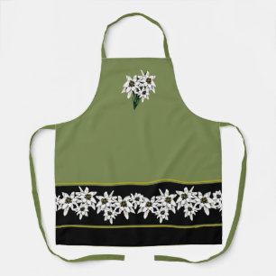 Tablier Fleurs Edelweiss vertes et noires Adultes
