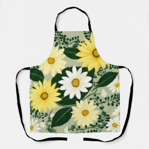 Tablier Fleurs Élégantes De Marguerites Jaunes Et Blanches