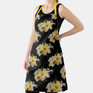 Tablier Fleurs élégantes en satin sur noir