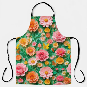 Tablier Fleurs en papier colorées et papillons