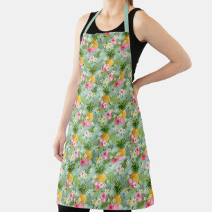Tablier Fleurs et ananas tropicaux