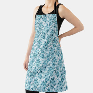 Tablier Fleurs et baies aquarelles sauvages en bleu sarcel