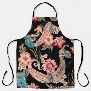 Tablier Fleurs ethniques et feuilles avec paisley vintage 