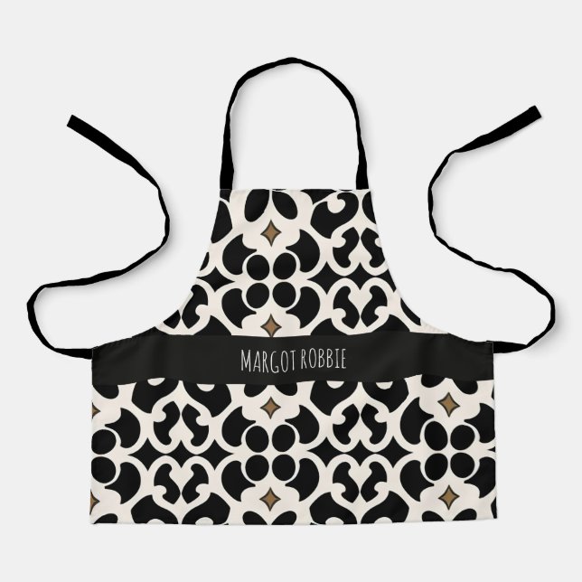 Tablier Fleurs Feuille Noir Motif moderne (Recto)