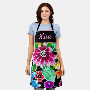 Tablier Fleurs Florales Personnalisées d'Art Populaire Fan