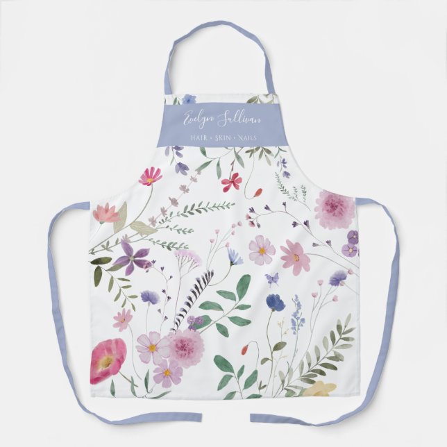Tablier Fleurs fraîches de prés Bleu clair blanc (Recto)
