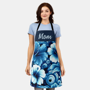 Tablier Fleurs hawaïennes tropicales Hibiscus Motif bleu