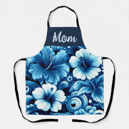 Tablier Fleurs hawaïennes tropicales Hibiscus Motif bleu